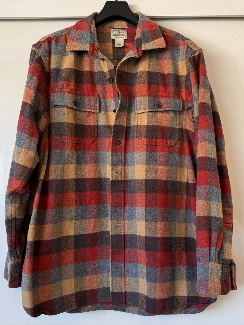 L.L. Bean Men’s Plaid Button-Down Shirt Jacket - Red, Tan, Blue